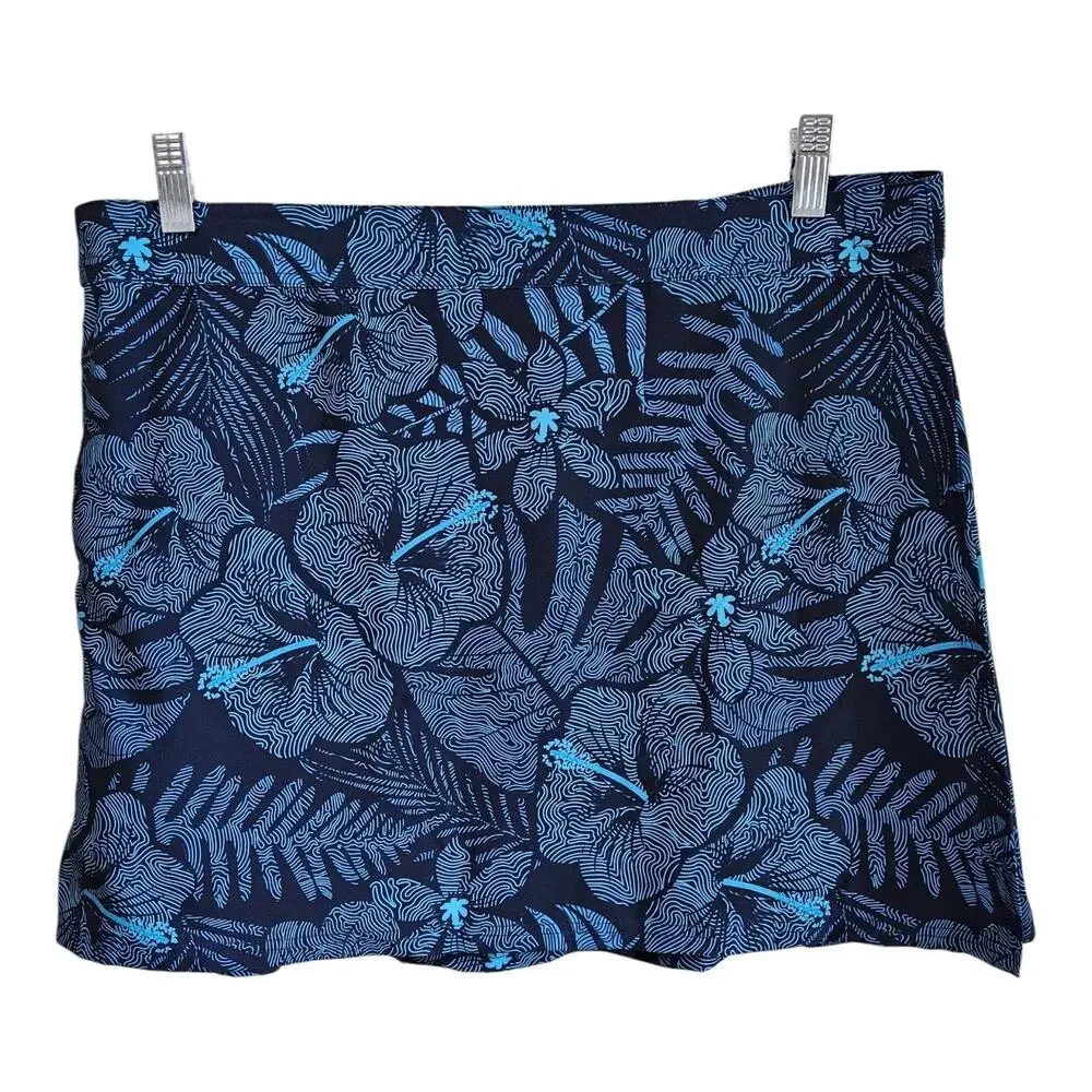 RIP SKIRT Women's XL Maui Moonlight Wrap Skirt Hawaii Hibiscus Blue Hook & Loop